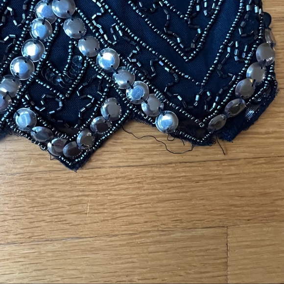 PISARRO NIGHTS black dress with metal nailhead design and a scalloped hem - Picture 12 of 13